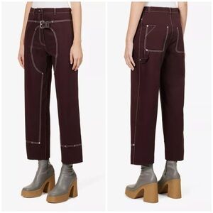 New Stella McCartney Buckle Embellished High Rise Cotton Trousers Brown Sz 46